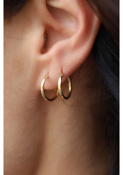 14 Ayar Altın Halka Küpe 1,4 cm Çap modelleri