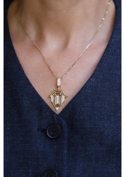 14 Ayar Altın Taşlı Modern Kolye Ucu fırsatları