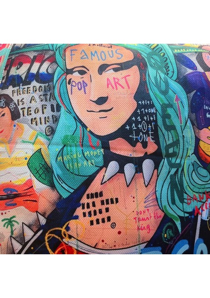 Kırlent Kılıfı Neon Yazılar Kadın Pop Art Desenli Dijital Baskılı
