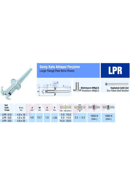 Alüminyum Ahtapot Örümcek Papatya Perçin Geniş Kafalı 4.8X16 mm - 500 Adet