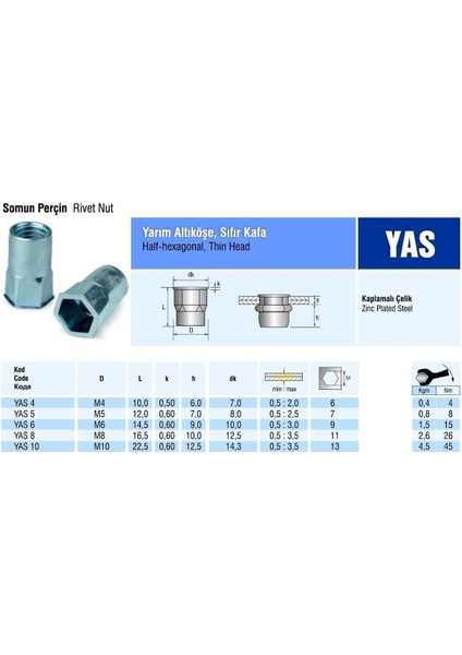 Yarım Altıköşe Sıfır Kafa Çelik Somun Perçin M4 Metrik 4 - 500 Adet
