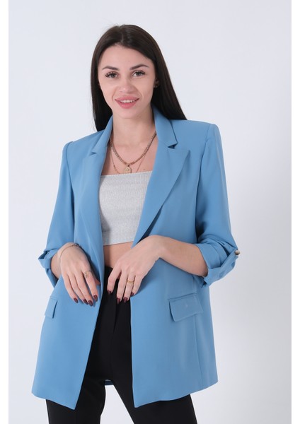 Bebe Mavi Astarlı Kolları Düğme Toparlamalı Ceket 0105136.449