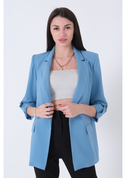 Bebe Mavi Astarlı Kolları Düğme Toparlamalı Ceket 0105136.449 fırsatları