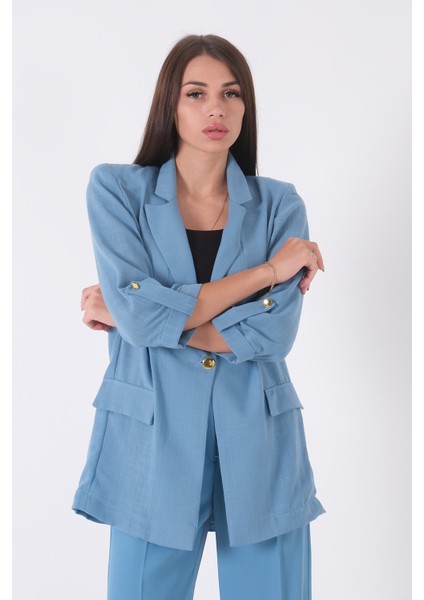Bebe Mavi Kolları Düğme Toparlamalı Keten Ceket 01051361.449 fiyatları