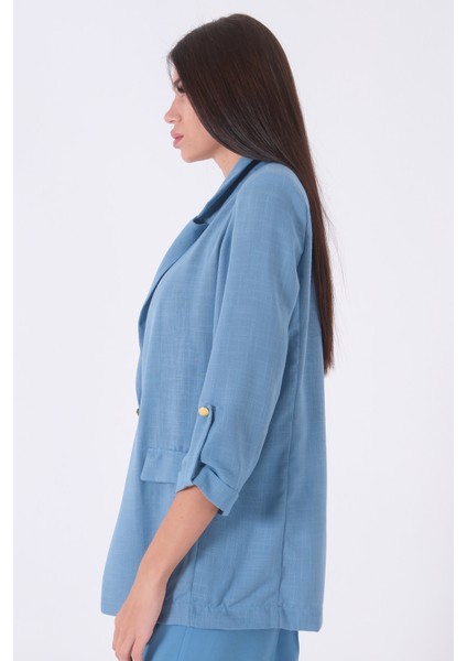Bebe Mavi Kolları Düğme Toparlamalı Keten Ceket 01051361.449 fırsatları