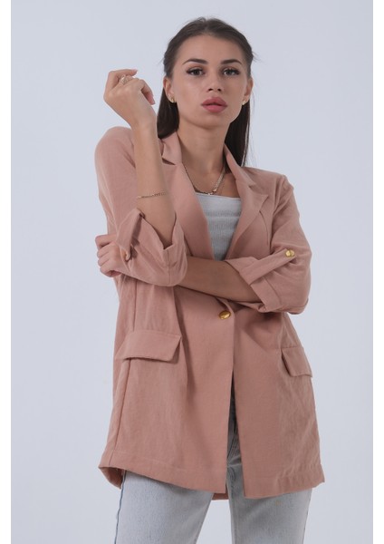 Bej Kolları Düğme Toparlamalı Keten Ceket 01051361.55 fiyatları