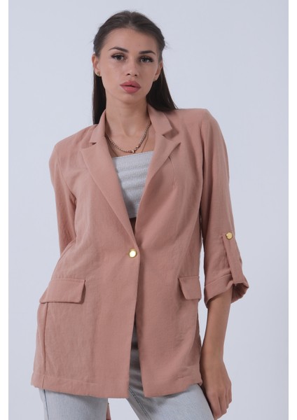Bej Kolları Düğme Toparlamalı Keten Ceket 01051361.55 modelleri