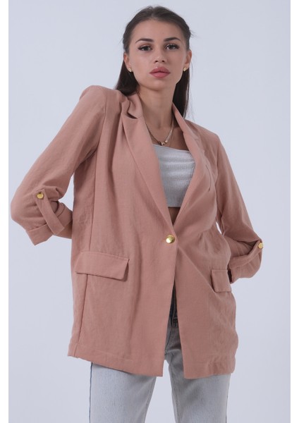 Bej Kolları Düğme Toparlamalı Keten Ceket 01051361.55 fırsatları