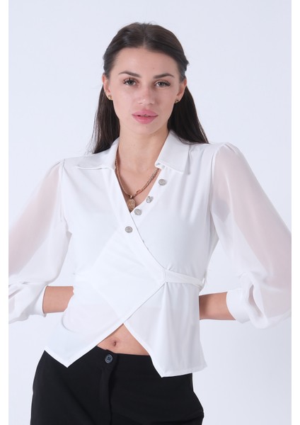 Beyaz Yandan Bağlamalı Kadın Bluz 4202723.15 fırsatları