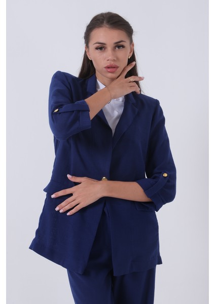 Saks Kolları Düğme Toparlamalı Keten Ceket 01051361.26 fiyatları