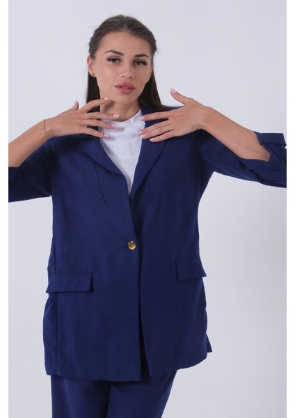 Saks Kolları Düğme Toparlamalı Keten Ceket 01051361.26 modelleri
