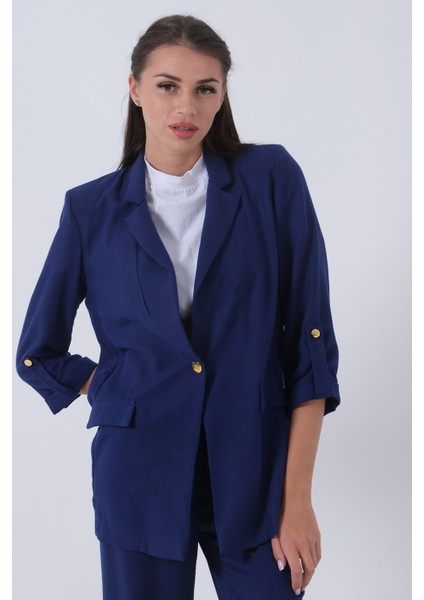 Saks Kolları Düğme Toparlamalı Keten Ceket 01051361.26 fırsatları
