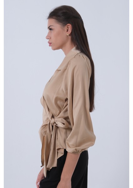 Bej Yandan Bağlamalı Şifon Bluz 41620062.55 fırsatları