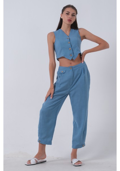 Bebe Mavi Keten Yelekli Takım 0106321.449 modelleri
