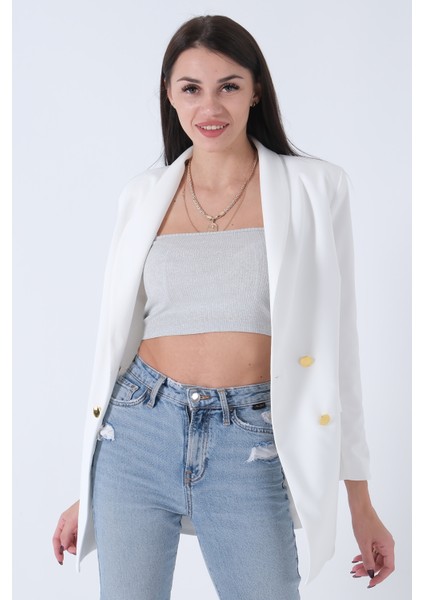 Ekru Şal Yaka Gold Metal Düğmeli Tek Ceket 0105137.147 fiyatları