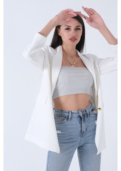 Ekru Şal Yaka Gold Metal Düğmeli Tek Ceket 0105137.147 modelleri