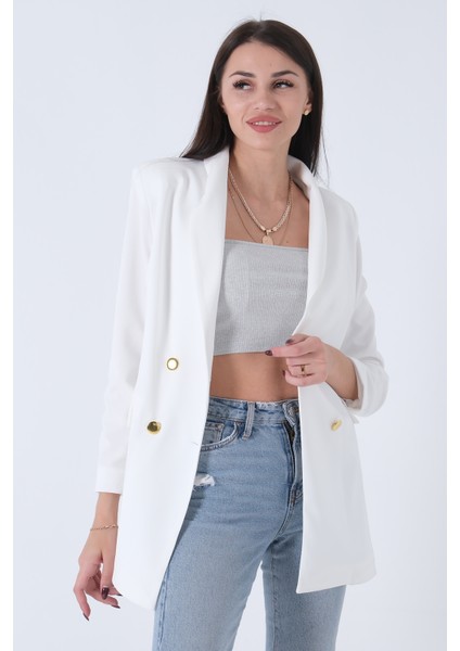 Ekru Şal Yaka Gold Metal Düğmeli Tek Ceket 0105137.147 fırsatları
