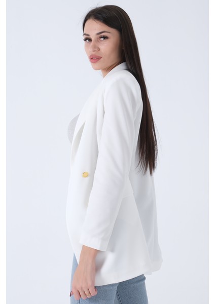 Ekru Şal Yaka Gold Metal Düğmeli Tek Ceket 0105137.147 indirimleri