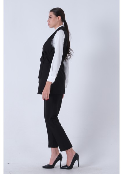 Siyah Kalp Broşlu Gömlek-Yelek-Pantolon 3'lü Takım 4595036.01