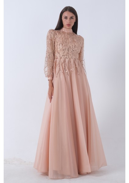 Gold Üzeri Pul Boncuk Işlemeli Tesettür Abiye 6502450.122 fiyatları