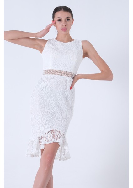 Beyaz Güpür Detaylı Dantel Kalem Midi Boy Abiye Elbise 9705286.15 modelleri