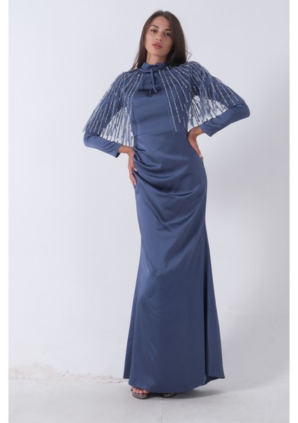 Indigo Yaka Seyyar Şal Ayrobin Eklemeli Tesettür Abiye 6502477.98 modelleri