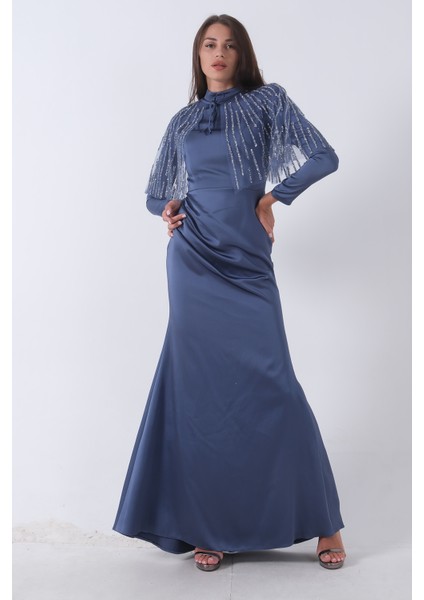 Indigo Yaka Seyyar Şal Ayrobin Eklemeli Tesettür Abiye 6502477.98 fırsatları