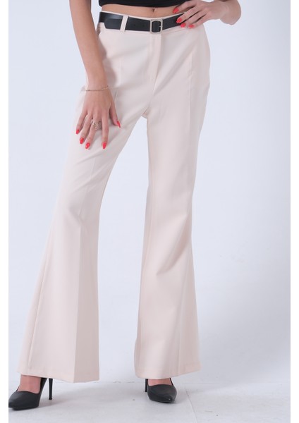 Krem Yüksek Bel Ispanyol Paça Pantolon 0303891.19 fiyatları