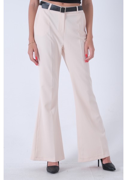 Krem Yüksek Bel Ispanyol Paça Pantolon 0303891.19 modelleri