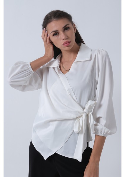 Beyaz Yandan Bağlamalı Şifon Bluz 41620062.15