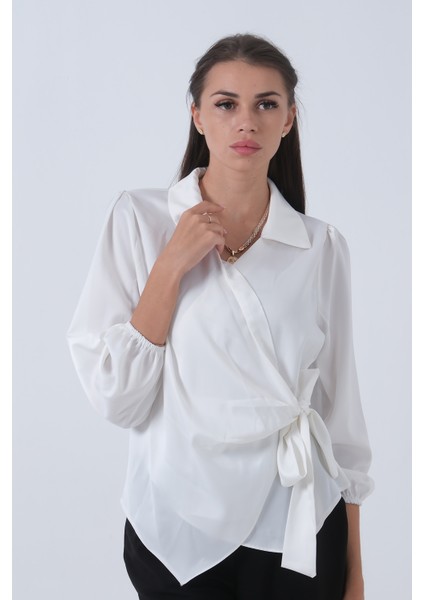 Beyaz Yandan Bağlamalı Şifon Bluz 41620062.15 fırsatları