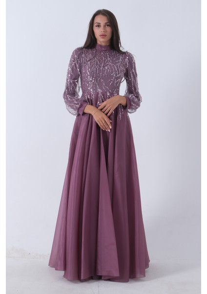 Lavanta Üzeri Pul Boncuk Işlemeli Tesettür Abiye 6502450.333 modelleri