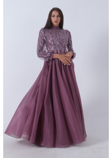 Lavanta Üzeri Pul Boncuk Işlemeli Tesettür Abiye 6502450.333 indirimleri