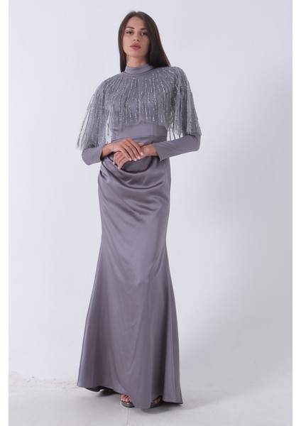Gri Yaka Seyyar Şal Ayrobin Eklemeli Tesettür Abiye 6502477.06
