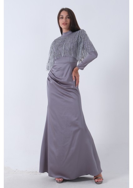 Gri Yaka Seyyar Şal Ayrobin Eklemeli Tesettür Abiye 6502477.06 modelleri