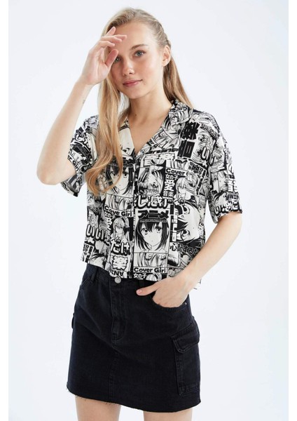 Coool Regular Fit Pijama Yaka Desenli Kısa Kollu Gömlek Z1663AZ23SM