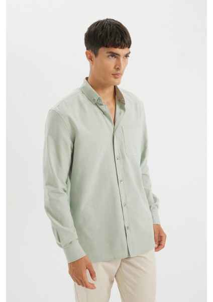 %100 Pamuk Regular Fit Polo Yaka Oxford Basic Düz Uzun Kollu Gömlek A8028AX24AU
