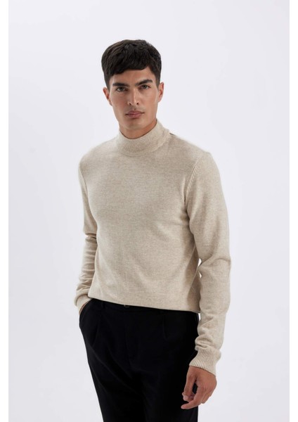 Slim Fit Dar Kesim Yarım Balıkçı Yaka Basic Düz Triko Kazak R1127AZ24WN