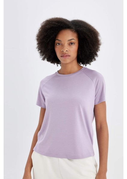 Fit Crop Bisiklet Yaka Sporcu Modal Kısa Kollu Tişört D1280AX24HS