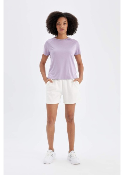 Fit Crop Bisiklet Yaka Sporcu Modal Kısa Kollu Tişört D1280AX24HS