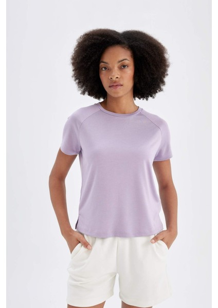Fit Crop Bisiklet Yaka Sporcu Modal Kısa Kollu Tişört D1280AX24HS