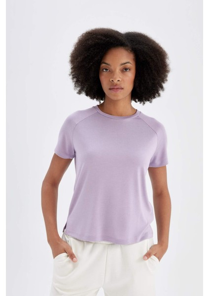 Fit Crop Bisiklet Yaka Sporcu Modal Kısa Kollu Tişört D1280AX24HS