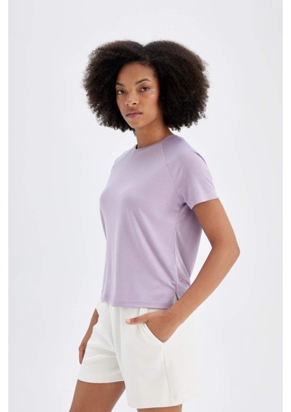 Fit Crop Bisiklet Yaka Sporcu Modal Kısa Kollu Tişört D1280AX24HS