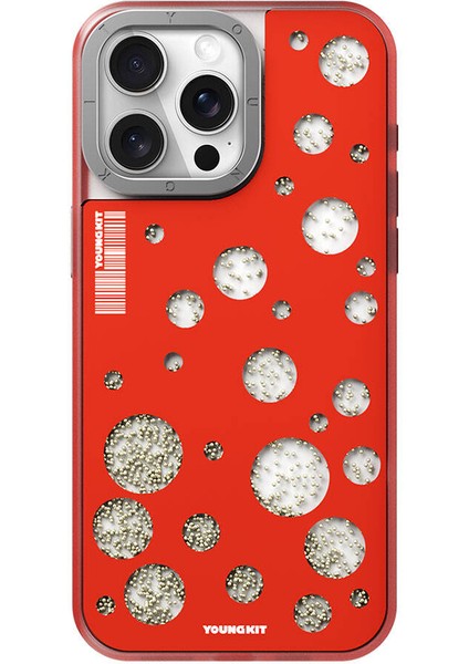 Apple iPhone 15 Pro Uyumlu Kılıf Magsafe Şarj Özellikli Youngkit Quicksand Beads Serisi Kapak Kırmızı