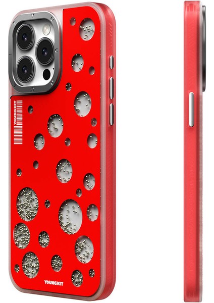 Apple iPhone 15 Pro Uyumlu Kılıf Magsafe Şarj Özellikli Youngkit Quicksand Beads Serisi Kapak Kırmızı fiyatları