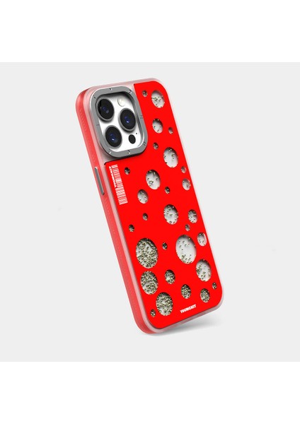 Apple iPhone 15 Pro Uyumlu Kılıf Magsafe Şarj Özellikli Youngkit Quicksand Beads Serisi Kapak Kırmızı modelleri