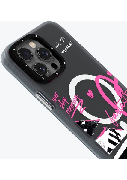 Apple iPhone 14 Pro Max Uyumlu Kılıf Magsafe Şarj Özellikli Shu Tasarımlı Youngkit Dreamland Serisi Siyah modelleri