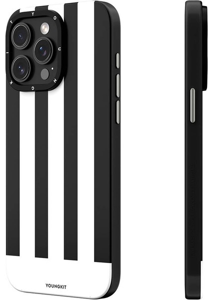 Apple iPhone 14 Pro Uyumlu Kılıf Magsafe Şarj Özellikli Youngkit Striped Piano Keys Serisi Kapak Siyah
