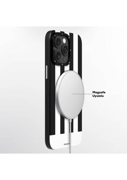 Apple iPhone 14 Pro Uyumlu Kılıf Magsafe Şarj Özellikli Youngkit Striped Piano Keys Serisi Kapak Siyah modelleri