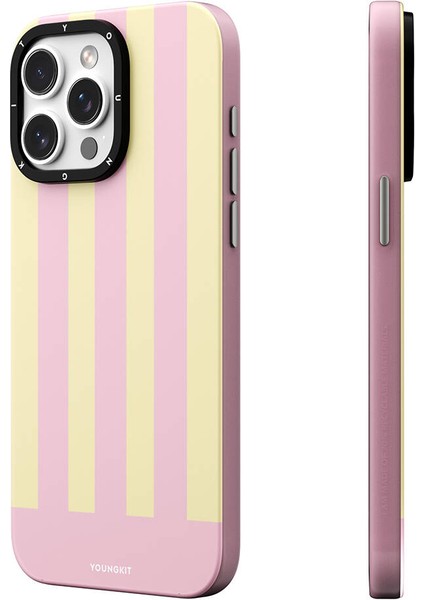 Apple iPhone 14 Pro Uyumlu Kılıf Magsafe Şarj Özellikli Youngkit Striped Piano Keys Serisi Kapak Pembe